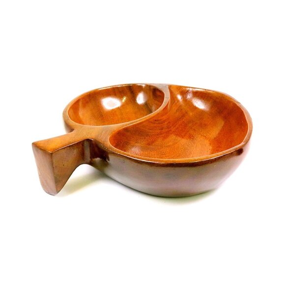 Monkey Pod Wood Divided Leaf Bowl Vintage Mid-Century Decor Made in Haiti - Picture 2 of 6